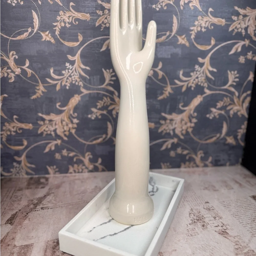 Vintage Glove Mold Hand Jewelry Holder Marble Base 5.5” Hall 9232